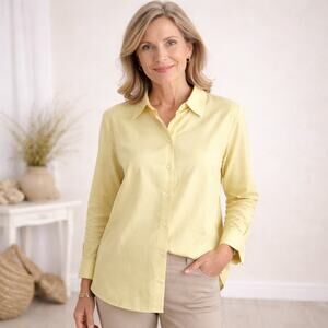 Talbots Yellow Wrinkle Resistant Vintage Button Front Top 14